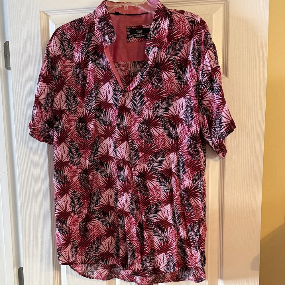 Mizuno Pink and Black Leaf Print Men's Shirt